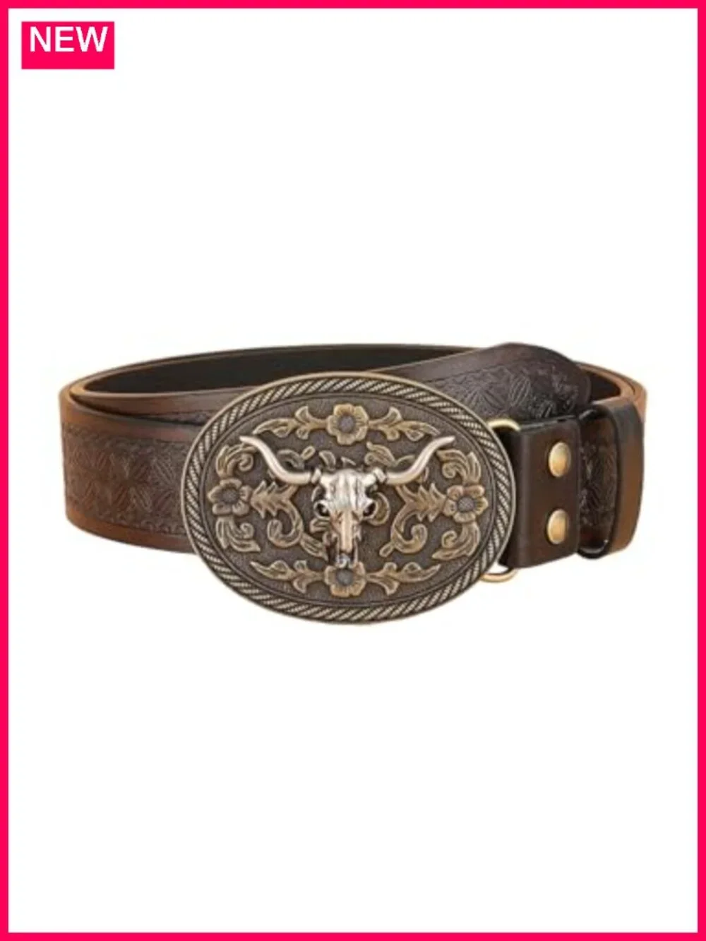 Western Cowgirl Belt with Metal Buckle, Faux Leather